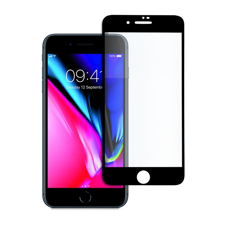 Стъклен Протектор за Apple iPhone 8 Plus, Shockproof, Full Coverage, Черен