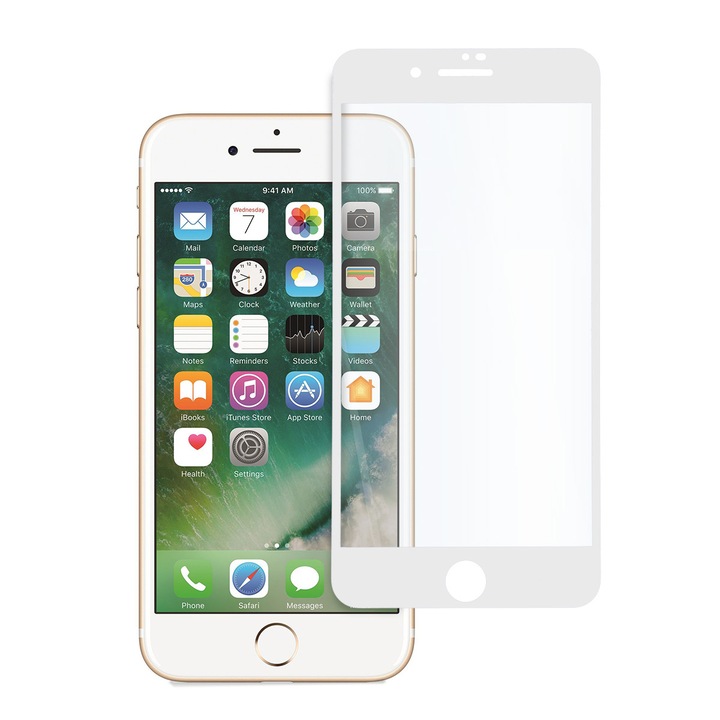 Стъклен Протектор за Apple iPhone 8, AntiShock, Цялостно покритие, Бял