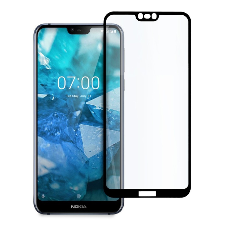 Стъклен протектор Full Glue за Nokia 7.1, Tempered Glass, Цялостно покритие и залепване, Черен