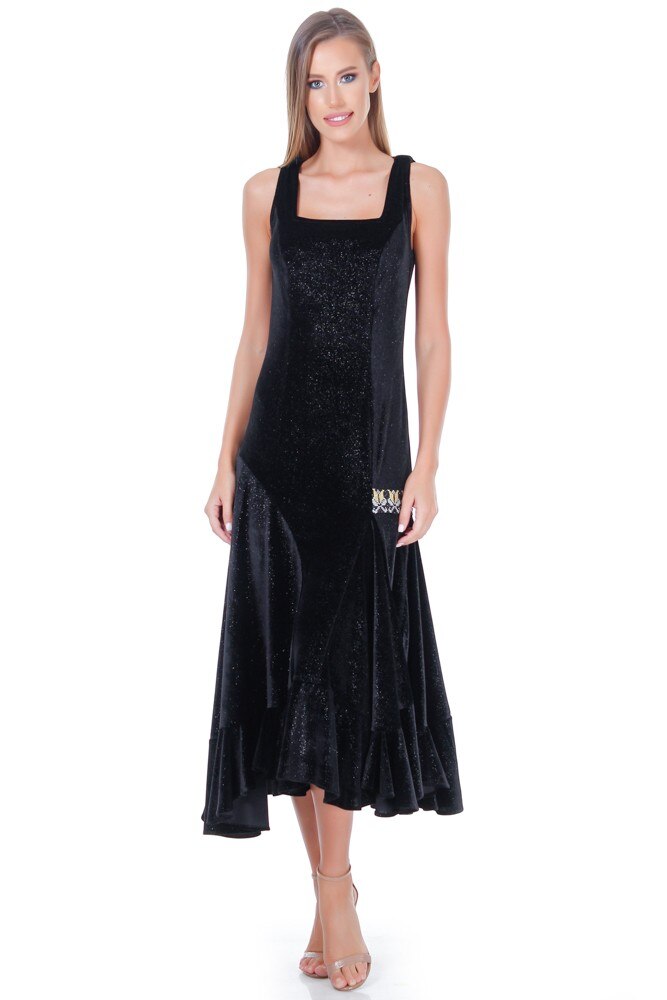 Rochie catifea negru argintat cu broderie Liza Panait ID-6E