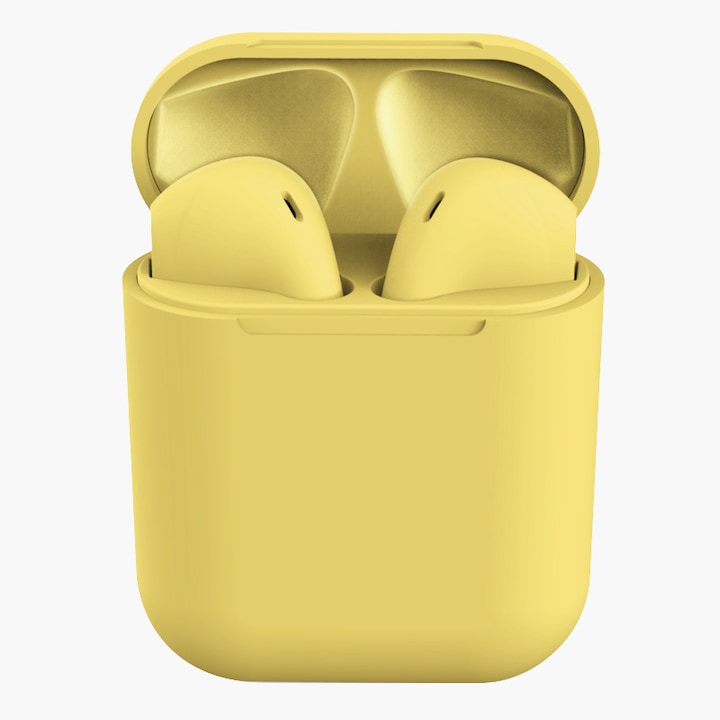 TWS InPods 12 Vezeték Nélküli Fülhallgató, iOS és Android rendszerhez, Bluetooth 5.0, Bass Boost, matt sárga