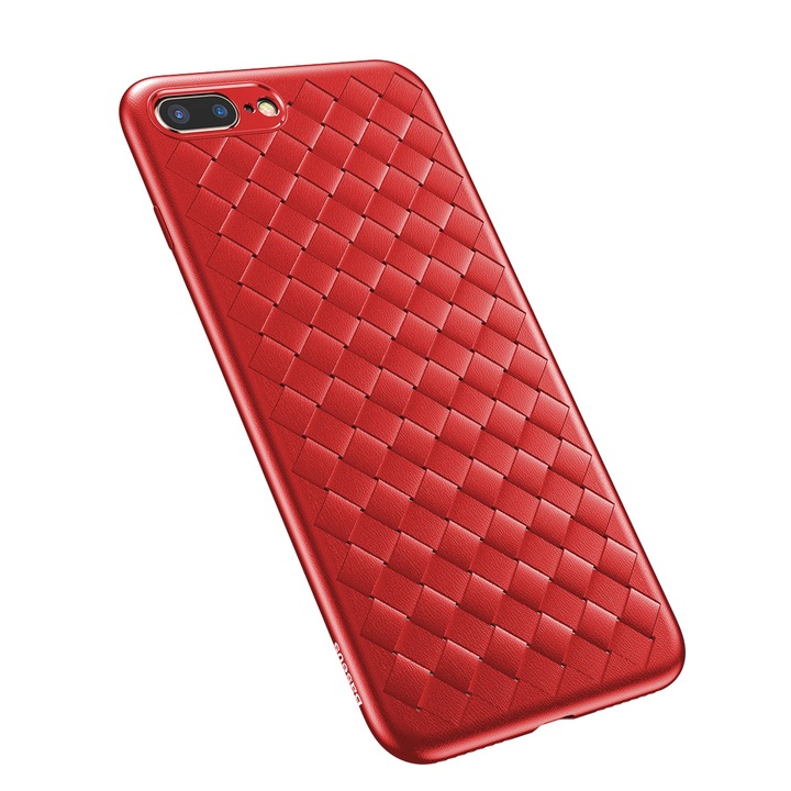 Луксозен плетен кейс/калъф Baseus за iPhone 8 Plus, Силиконов, Червен, Baseus