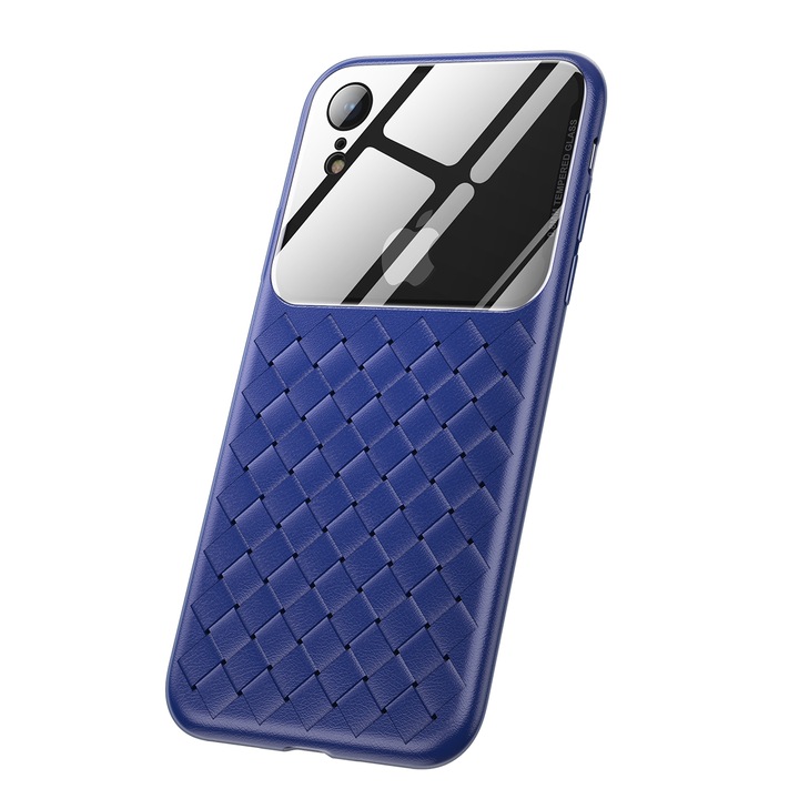 Луксозен плетен калъф със стъклен гръб Baseus за iPhone XR, Син, Baseus