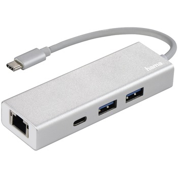 Hub multiport Hama Type-C, 2 x USB-A, 1 x USB-C, LAN, Aluminiu Hub multiport Hama Type-C, 2 x USB-A, 1 x USB-C, LAN, Aluminiu