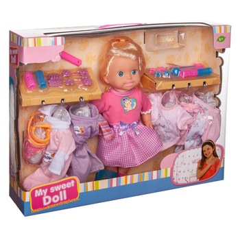Set papusa cu dulap haine si accesorii, iMK®, 34 cm Set papusa cu dulap haine si accesorii, iMK®, 34 cm