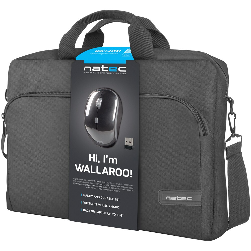 Geanta notebook cu mouse wireless Natec Wallaroo 15.6