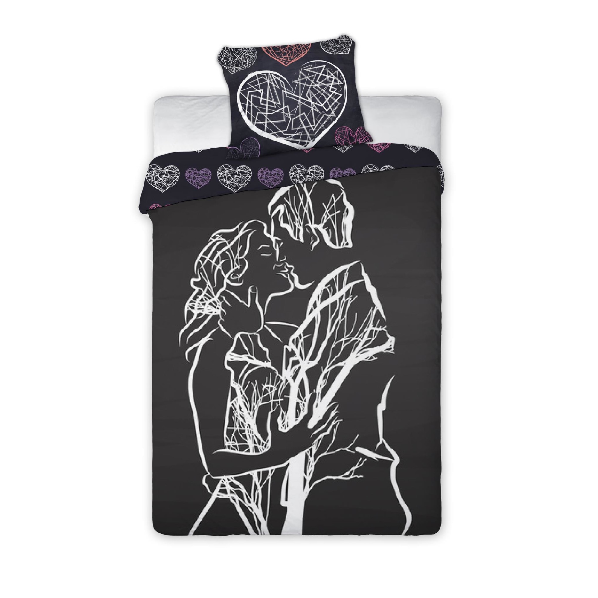 Lenjerie de pat, Amore 001, 160x200 cm, Multicolor, 100% bumbac