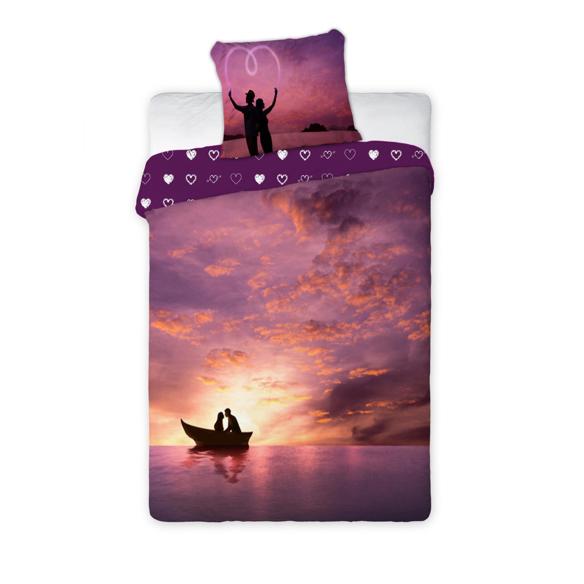 Lenjerie de pat, Amore 004, 160x200 cm, Multicolor, 100% bumbac