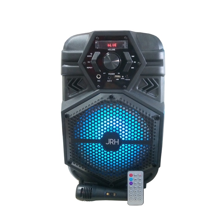 Boxa audio portabila JRH 200W, cu bluetooth, Radio Fm, tf card, Aux in, microfon cu fir, joc de lumini pe difuzor, maner din Abs