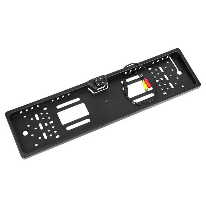 Камера за кола за заден ход, WTO®, 4 IR светодиода, с държач за номера, 170 градуса широкоъгълен обектив, черна, 54 x 2,5 x 14 cm