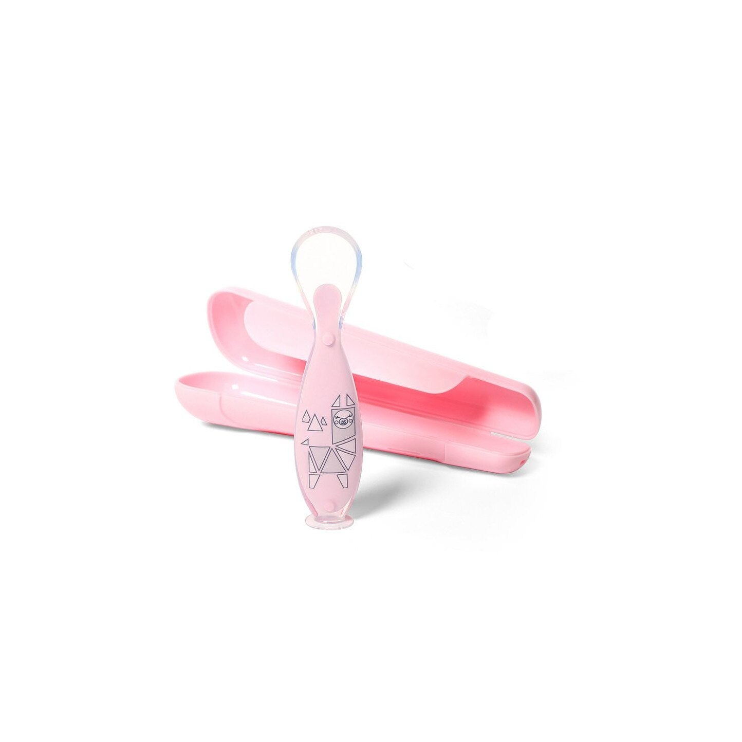 Set lingurita din silicon si cutie, roz, +6luni