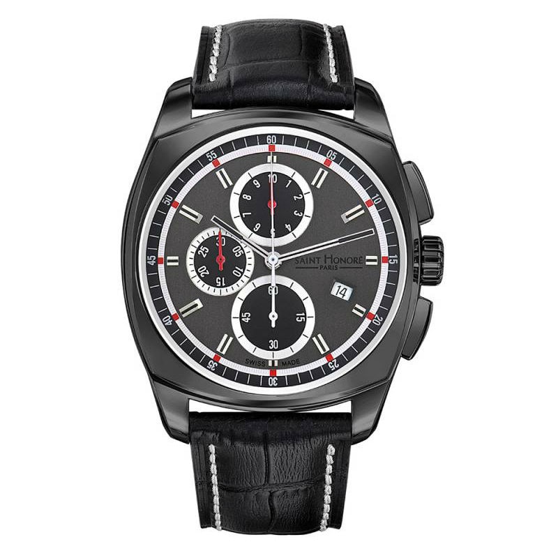 Ceas barbatesc SAINT HONORE, 857021 7GINR2, Swiss Made, quartz, negru PVD, Cronograf, 50 m