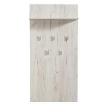 Cuier hol pentru perete YANA cu 5 agatatori si polita, stejar alb, 670 x 195 x 1370 mm Cuier hol pentru perete YANA cu 5 agatatori si polita, stejar alb, 670 x 195 x 1370 mm