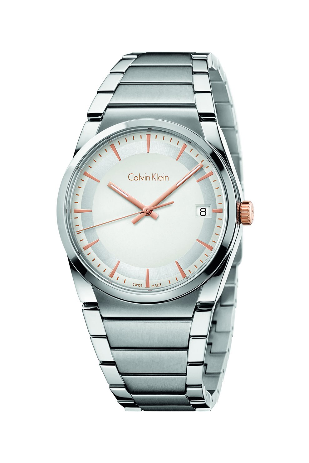 Calvin Klein, Ceas rotund unisex cu bratara metalica, Argintiu