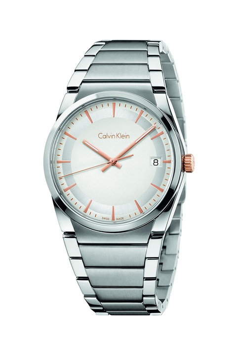 Calvin Klein, Унисекс часовник с метална верижка, Сребрист