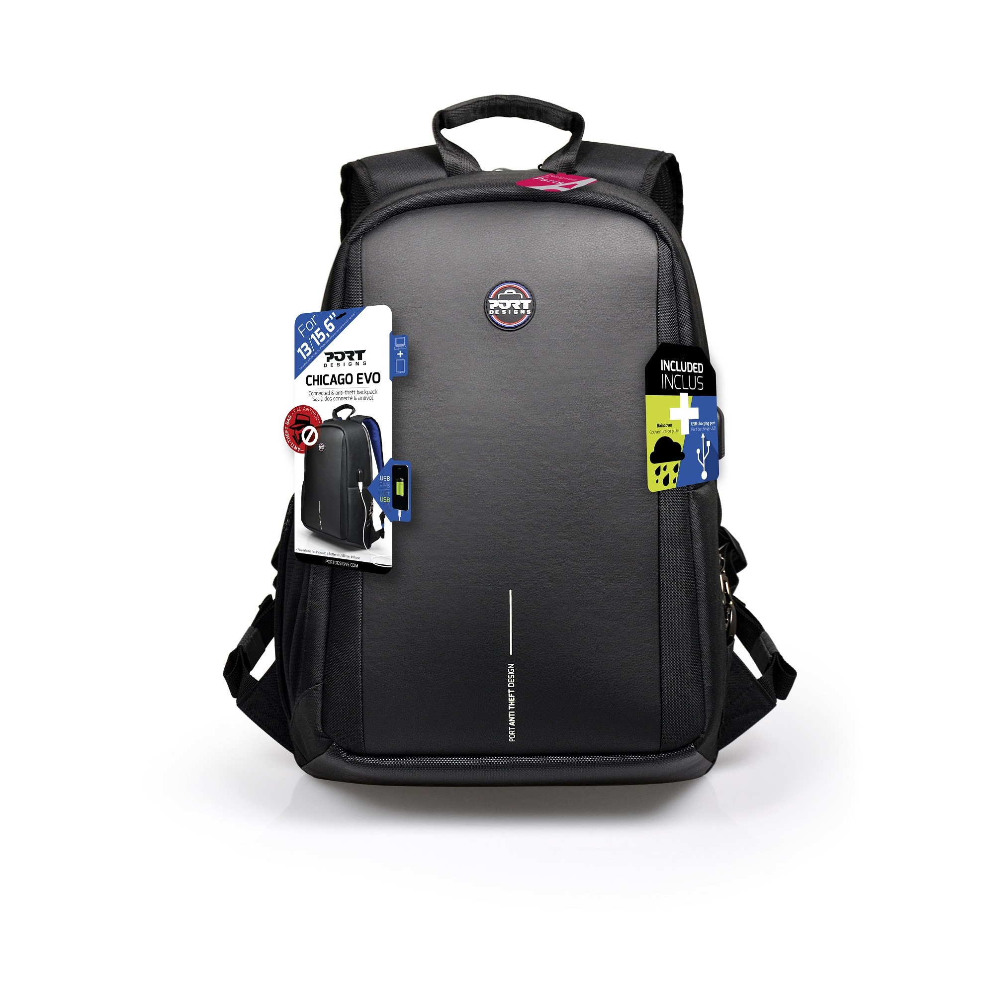 Rucsac laptop Anti-Furt Port Designs Chicago EVO BP cu port USB extern si Husa impermeabila, 13"-16", Negru