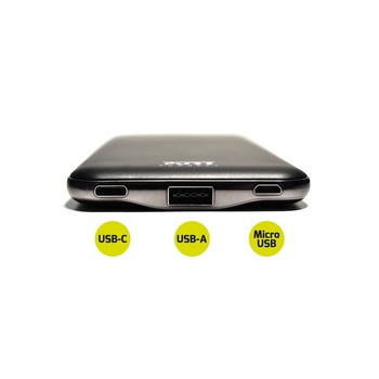 Acumulator Extern Port Designs 10000 mAh, Subtire, USB-C, USB-A, micro-USB, 2A, Li-Polymer, Negru Acumulator Extern Port Designs 10000 mAh, Subtire, USB-C, USB-A, micro-USB, 2A, Li-Polymer, Negru