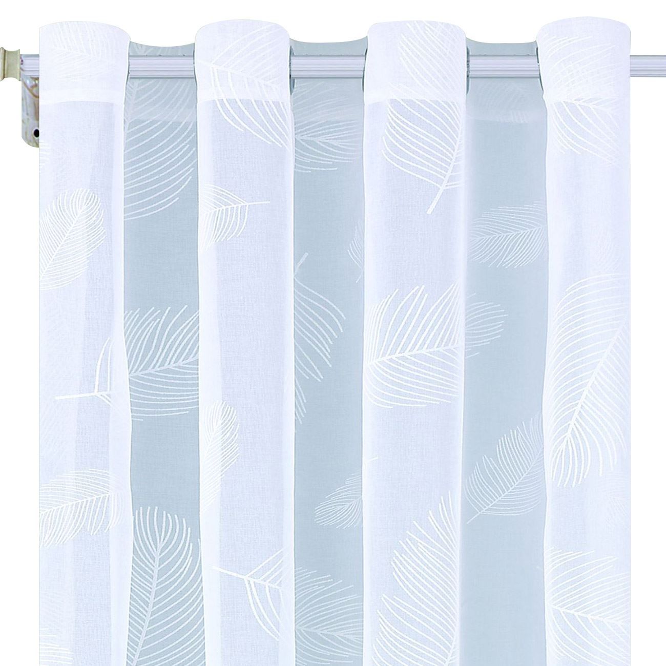 Perdea iMKⓇ, Deisgn modern, Imprimeu frunze, Semi transparenta, Ideala pentru orice anotimp 140x250 cm, VD