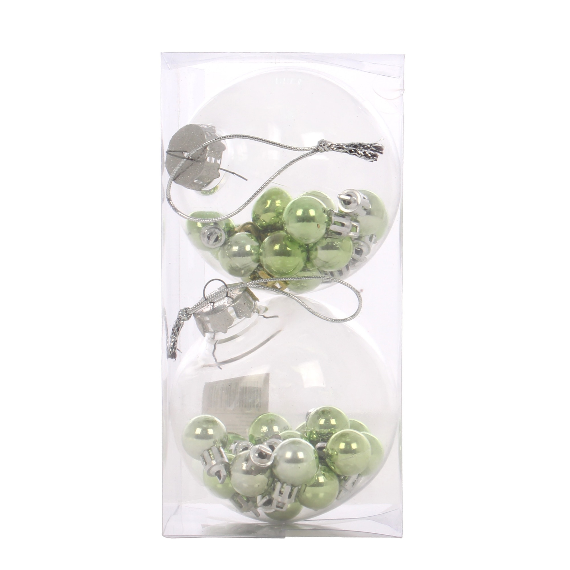 Set 2 Globuri decorative iMKⓇ, Transparent si verde, Prevazut cu globuri mici, Diametrul 10 cm