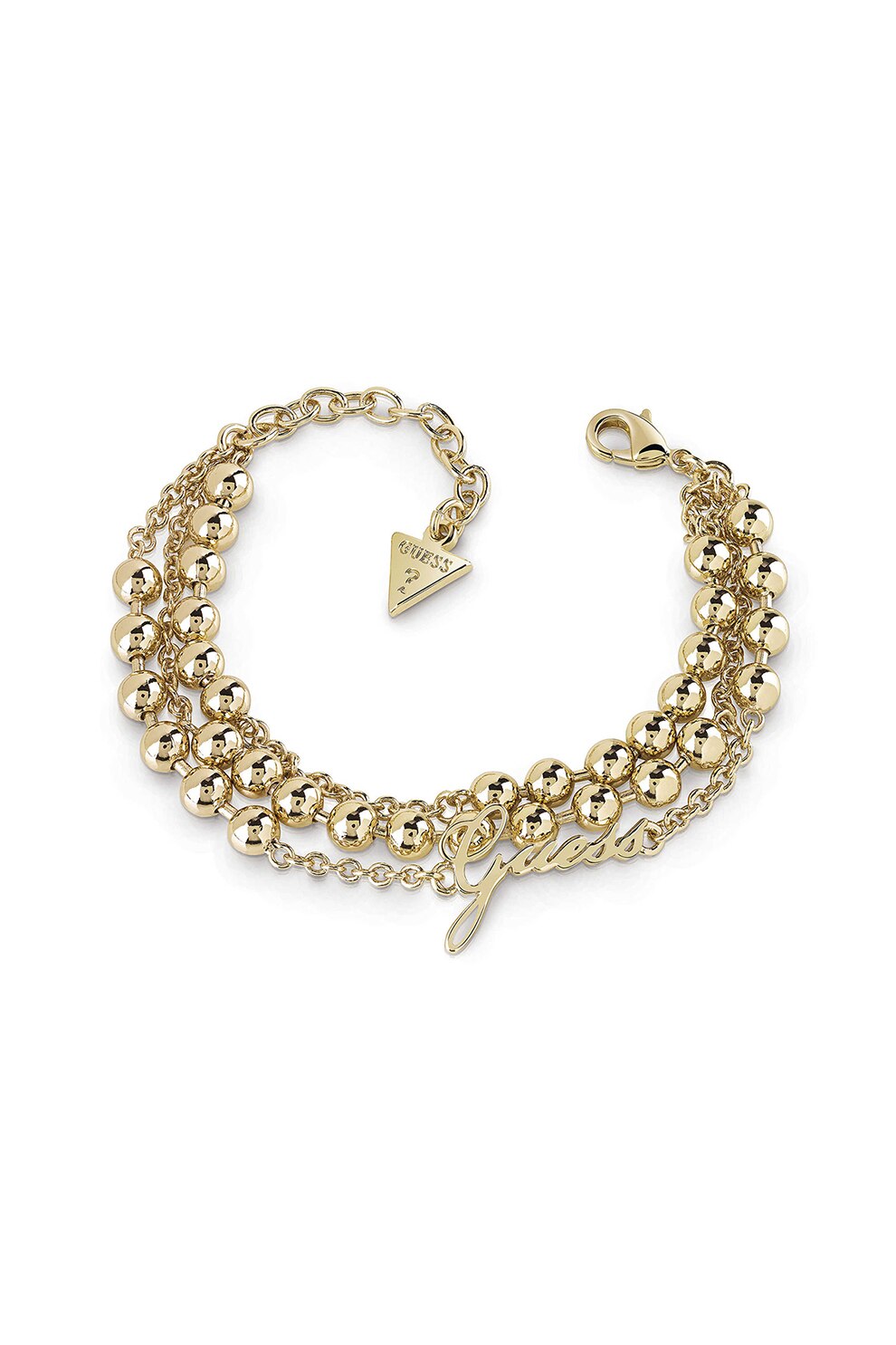 Guess, Bratara cu talisman logo metalic, Auriu, S Standard