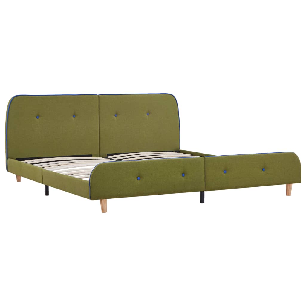 Cadru de pat dublu vidaXL- Tapiterie textila-Lemn, butoni, 160 x 200 cm, Verde