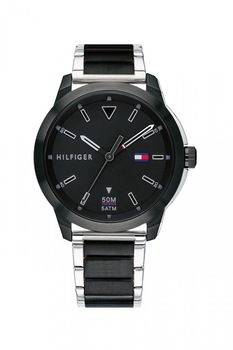 Tommy Hilfiger, Ceas din otel inoxidabil, Negru/Argintiu Tommy Hilfiger, Ceas din otel inoxidabil, Negru/Argintiu