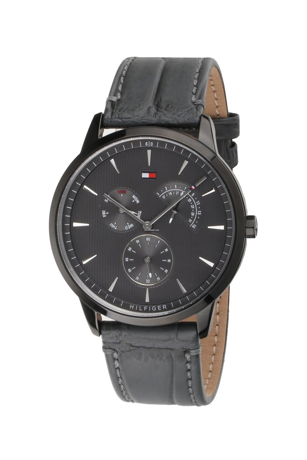 Tommy Hilfiger, Ceas cu o curea de piele, Gri inchis