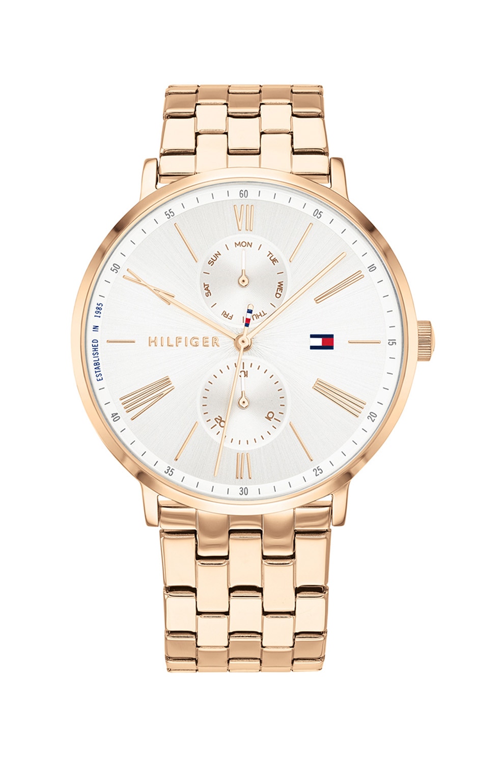 Tommy Hilfiger, Ceas analog cu functii multiple, Auriu rose/Argintiu/Alb