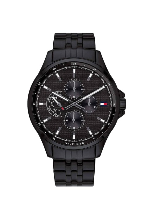 Tommy Hilfiger, Мултифункционален часовник с иноксова верижка, Черен