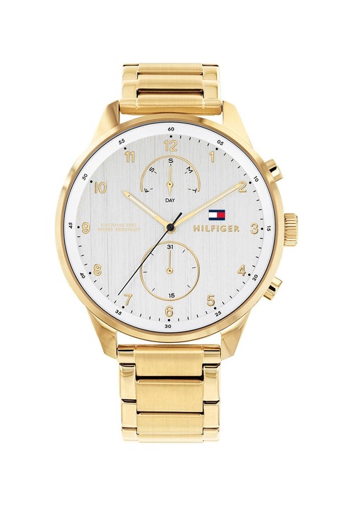 Tommy Hilfiger, Мултифункционален часовник от инокс, Златист, сребрист, бял