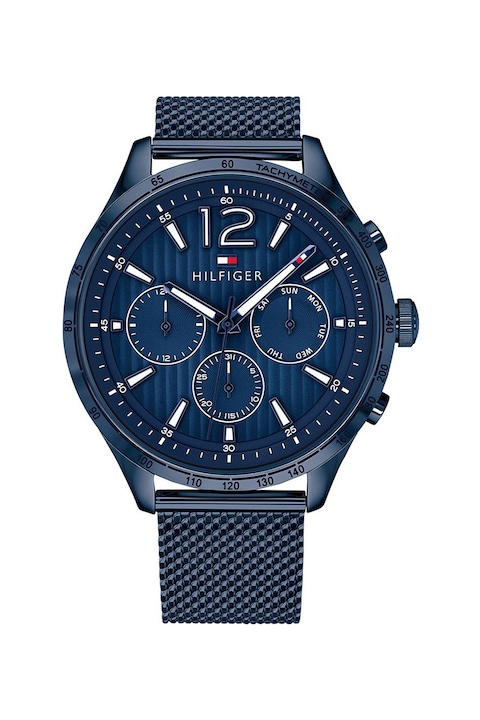 Tommy Hilfiger, Multifunkciós karóra hálós fémszíjjal, Tengerkék