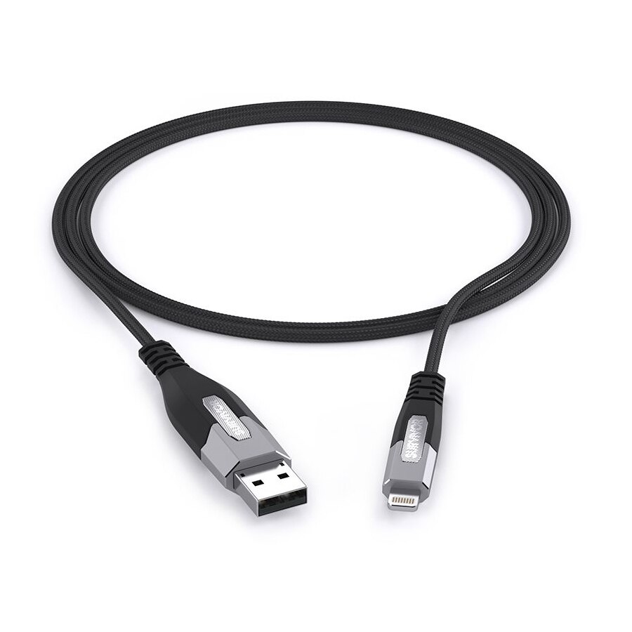 Cablu metalic Griffin Survivor™, 1.2m, USB to Lightning, impletit, Black/Silver