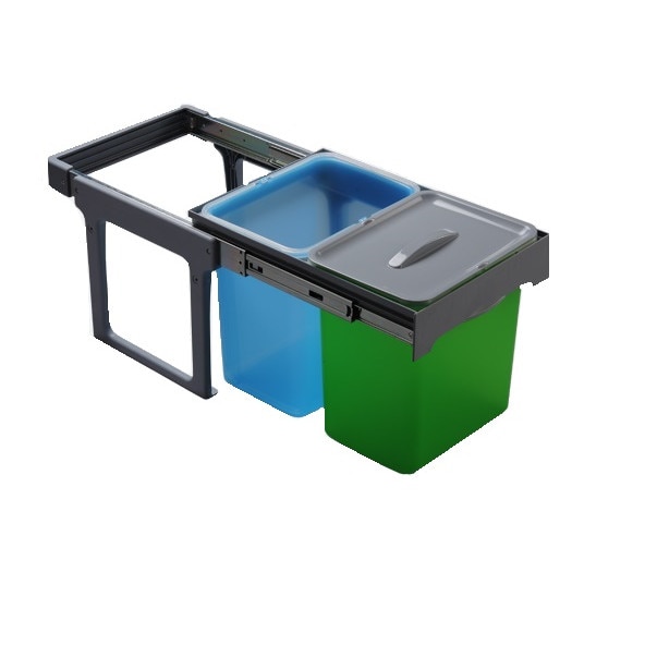 Cos de gunoi incorporabil, colectare selectiva, Ekko Easy cu 2 compartimente x 16 litri