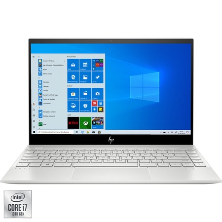 Laptop ultraportabil HP ENVY 13-aq1007nq cu procesor Intel® Core™ i7-10510U pana la 4.90 GHz Comet Lake, 13.3",Full HD, IPS, 8GB, 256GB SSD, Nvidia GeForce MX250 2GB, Windows 10 Home, Natural silver