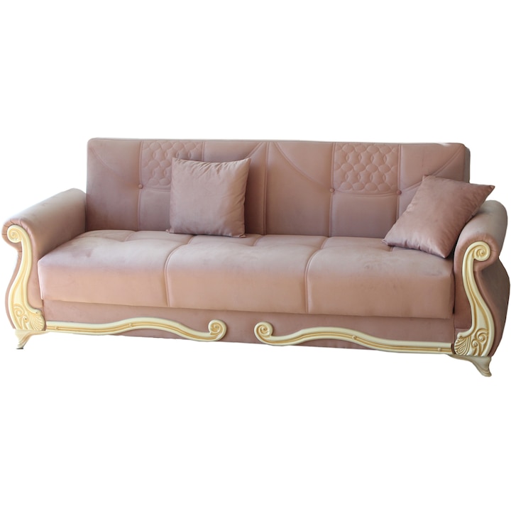 Canapea extensibila cu lada depozitare Hurrem Modella, roz/crem, 225x 90x 90 cm