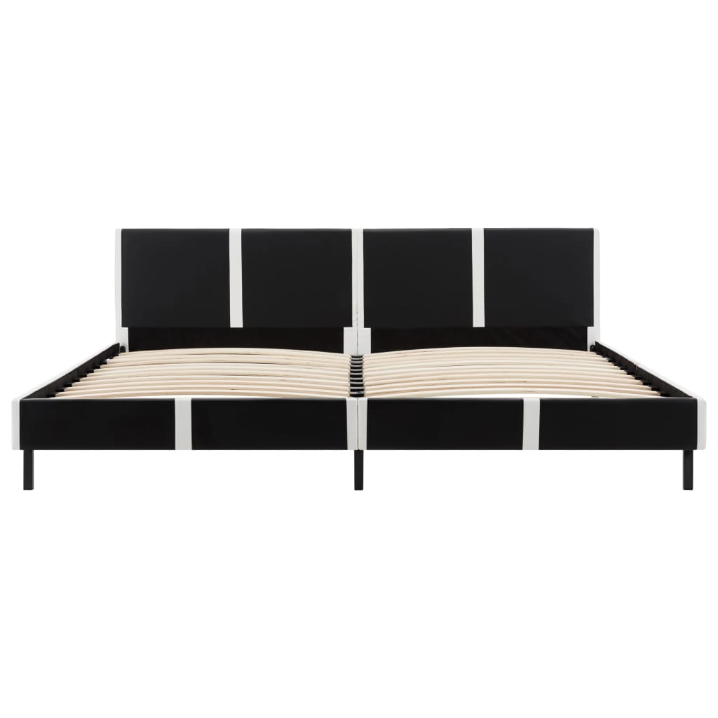 Cadru de pat tapitat piele ecologica, vidaXL, Cadru lemn, 180 x 200 cm, Negru si alb