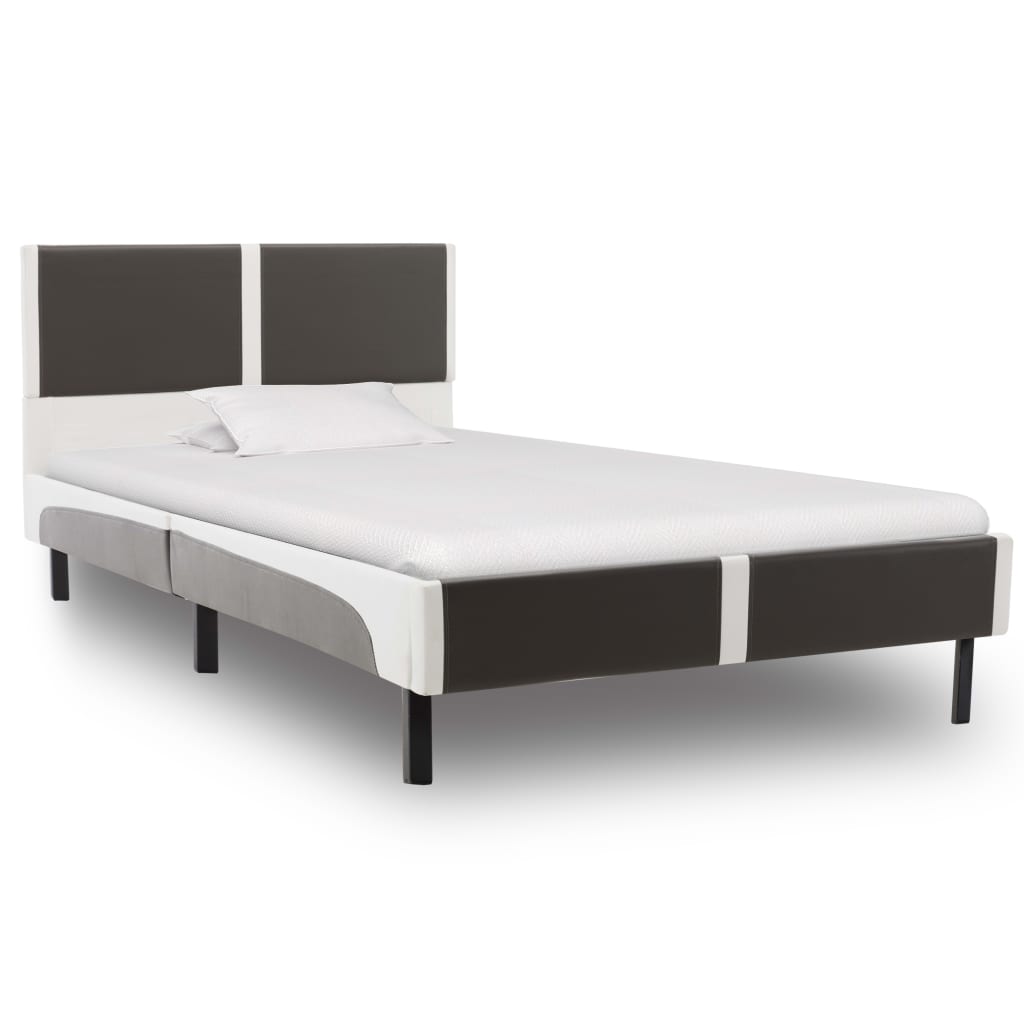 Pat cu saltea din spuma cu memorie 90 x 200 cm piele ecologica, alb/gri
