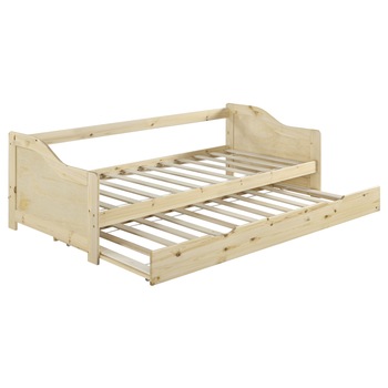 Canapea Sofia cu pat suplimentar extensibil, en.casa, 205 x 97 x 66 cm, 100 kg, lemn de brad, culoarea lemnului natur Canapea Sofia cu pat suplimentar extensibil, en.casa, 205 x 97 x 66 cm, 100 kg, lemn de brad, culoarea lemnului natur