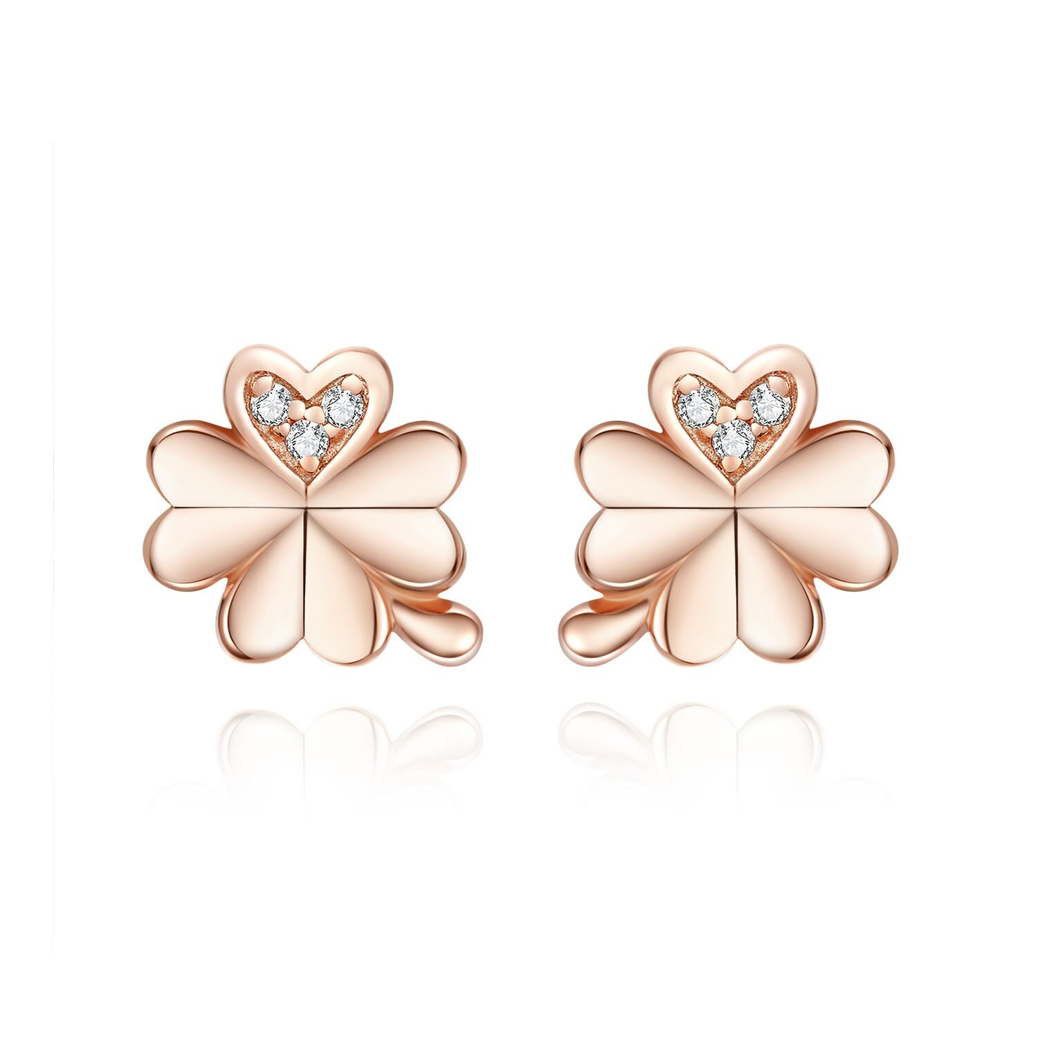 Cercei din argint Four Leaf Golden Clover