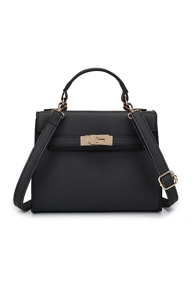 Geanta de dama Darcy neagra din piele ecologica mata, 22 x 18 x 9 cm