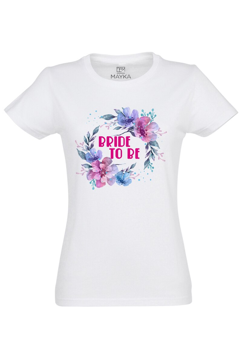 Tricou dama din bumbac 100%, MAYKA, model Bride To Be Flowers