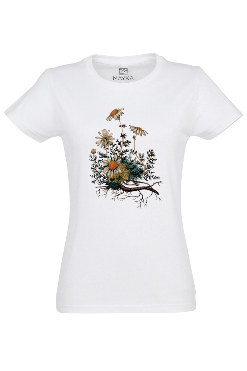 Tricou dama din bumbac 100%, MAYKA, model Flowers