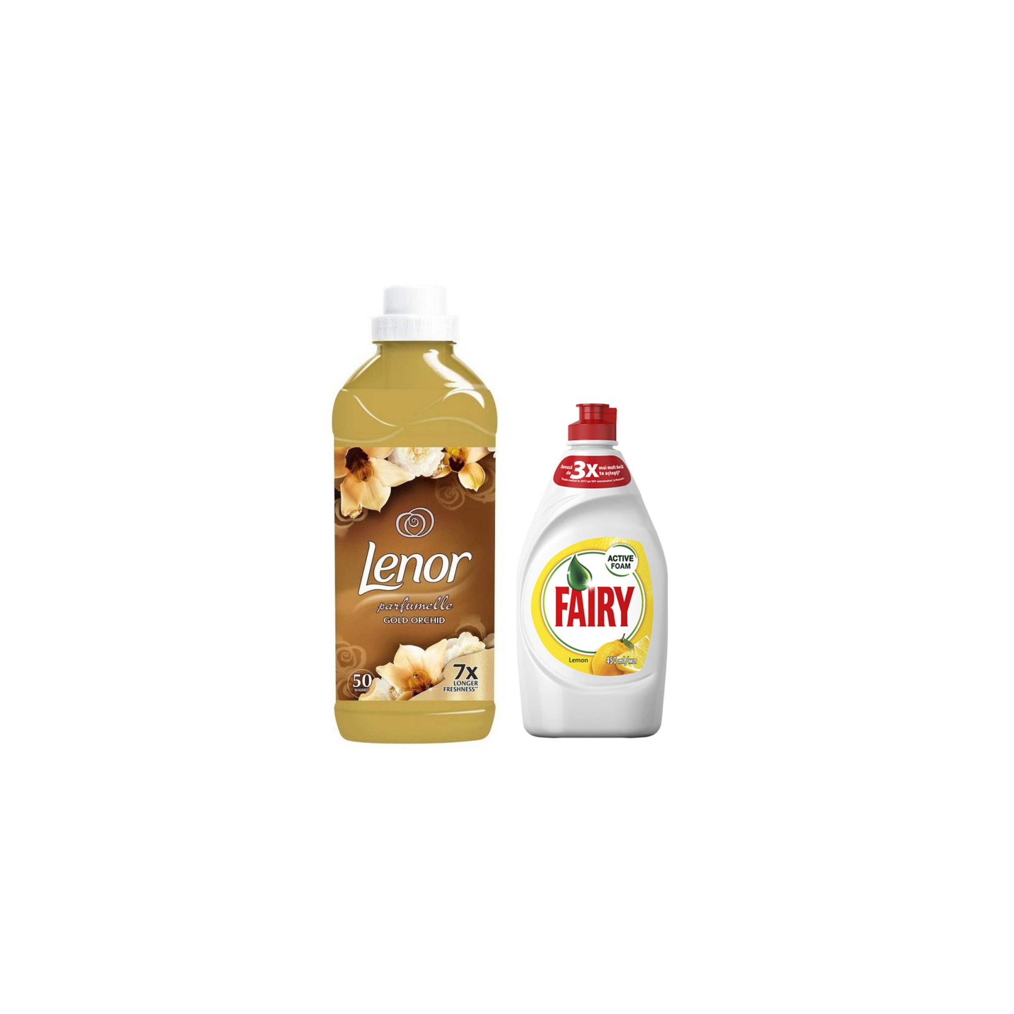 Pachet Balsam rufe Lenor Gold Orchid 1.5l , 50 spalari+ Detergent vase Fairy Lemon 400ml