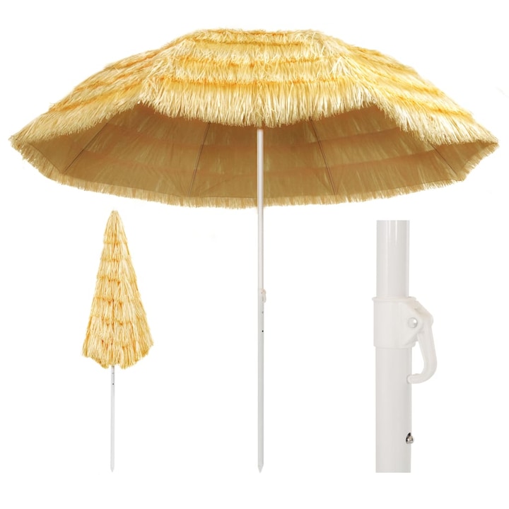 Плажен чадър vidaXL, естествен цявт, 300х245 см, хавайски стил