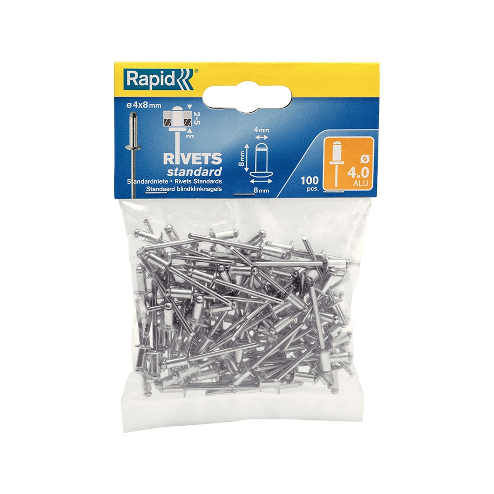 Popnituri Rapid Standard - diametrul de 4 mm x 8 mm, aluminiu, 100 buc/ punga