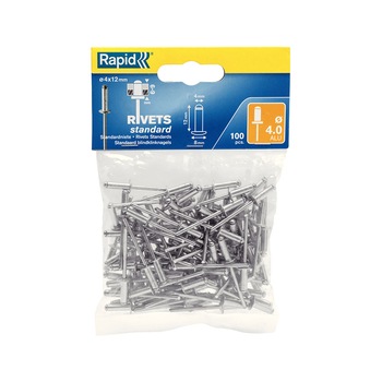 Nituri Standard Rapid diametru 4mm x 12mm, aluminiu, 100buc/set, 5000379 Nituri Standard Rapid diametru 4mm x 12mm, aluminiu, 100buc/set, 5000379