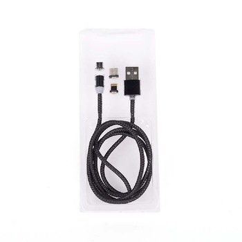 Cablu magnetic 3-in-1 la Micro USB, iPhone, Type C, WIREMAN m3 360, 1 metru, Negru Cablu magnetic 3-in-1 la Micro USB, iPhone, Type C, WIREMAN m3 360, 1 metru, Negru