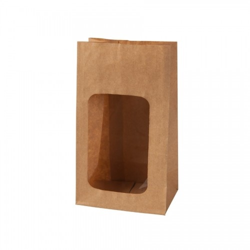 Pungi biodegradabile S, hartie cu fereastra din PLA, 55x95x165 mm, set 500 buc