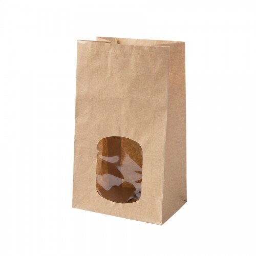 Pungi biodegradabile L, hartie cu fereastra din PLA, 100x150x250 mm, set 500 buc