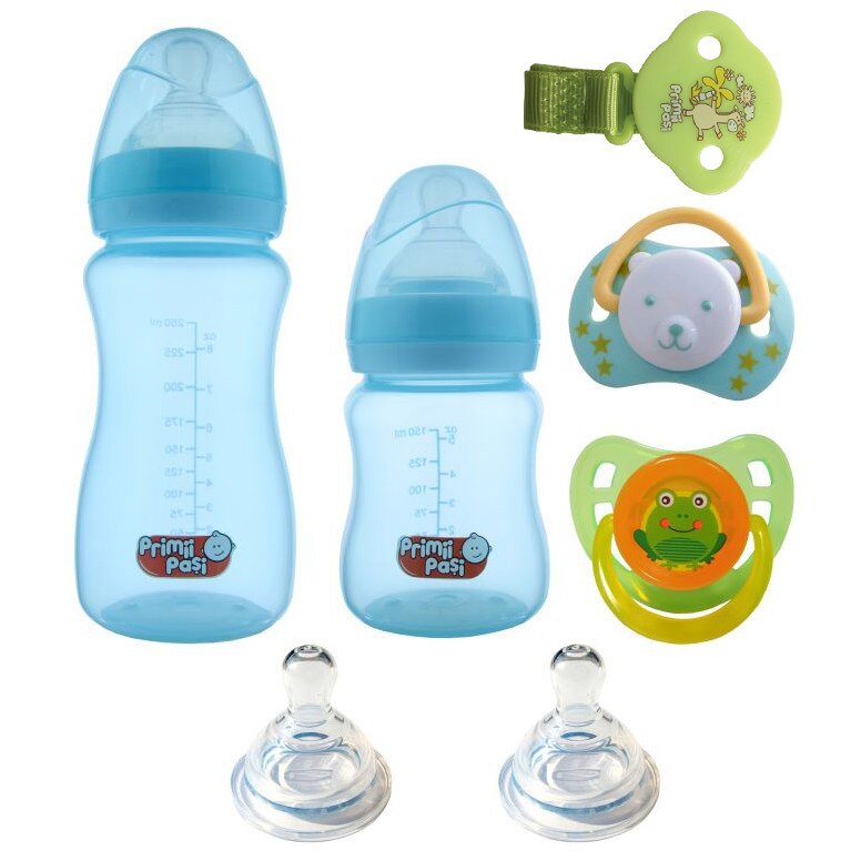 Set starter nou nascut biberoane gat larg, bleu broscuta, Primii Pasi